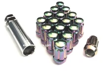 (16) NEO-CHROME 6 SPLINE DRIVE TUNER M12x1.5 CLOSED END LUG NUTS LOCK KEY 12x1.5