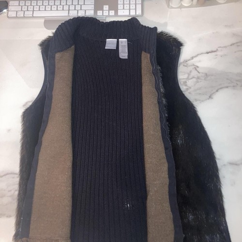 Vintage Emma James Black & Brown faux fur vest Size Large - Picture 2 of 6