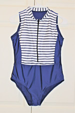 Womens Swimsuit, Size XL, Color Blue/White, Front Zip, New without Tags