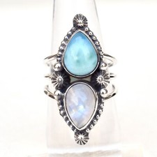 Natural Larimar  Moonstone Ring Unique Handmade Ring 925 Sterling Silver-HR110