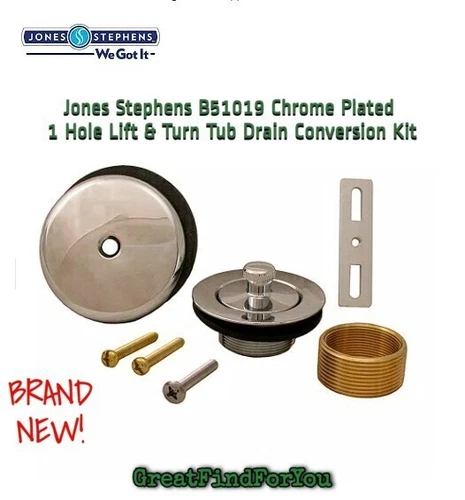TUB DRAIN CONVERSION KIT Jones Stephens Chrome Plated 1 Hole Lift &Turn B51019 - Picture 3 of 6