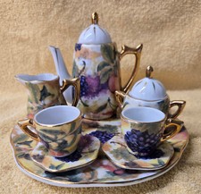 Vintage Italian Fruit Motif Gold Accents Miniature 10 Piece Ceramic Tea Set