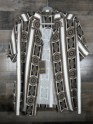 New Casa Moda Couture Men s Large Luxury GOLD & BLACK Design Button Front Shirt