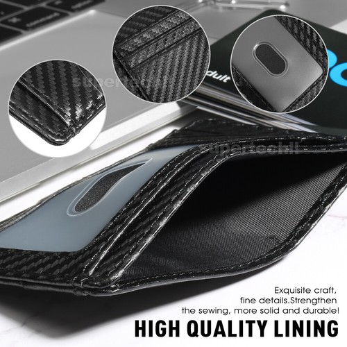 RFID Blocking Purse Flip Leather Wallet Slim Credit Card Holder Mens Money Clip - Picture 7 of 8