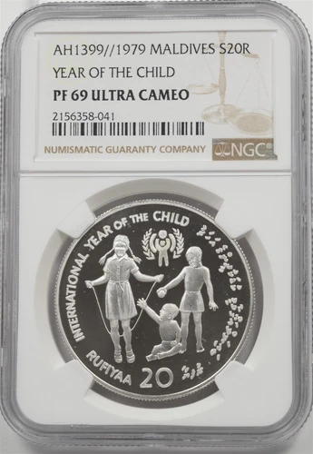 Maldives 1979 20 Rufiyaa Proof NGC PF69 ULTRA CAMEO Year Of Child NG2074 combine