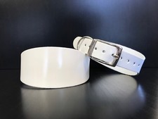 LARGE Leather DOG COLLAR Greyhound Lurcher Whippet Saluki WHITE GLOSS
