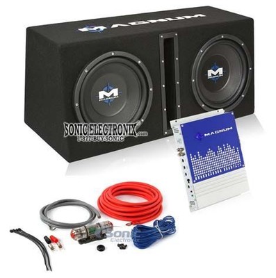 Magnum MB210SP 1200W 10'' Loaded Sub Enclosure w/ Mono Amp + 8 Gauge Amp Kit