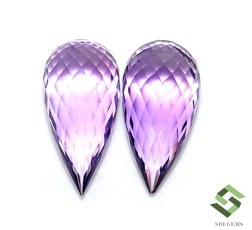 Natural Amethyst Tear Drops Shape Pair 24x12 mm 40.42 Cts Faceted Loose Gemstone - Picture 7 of 7