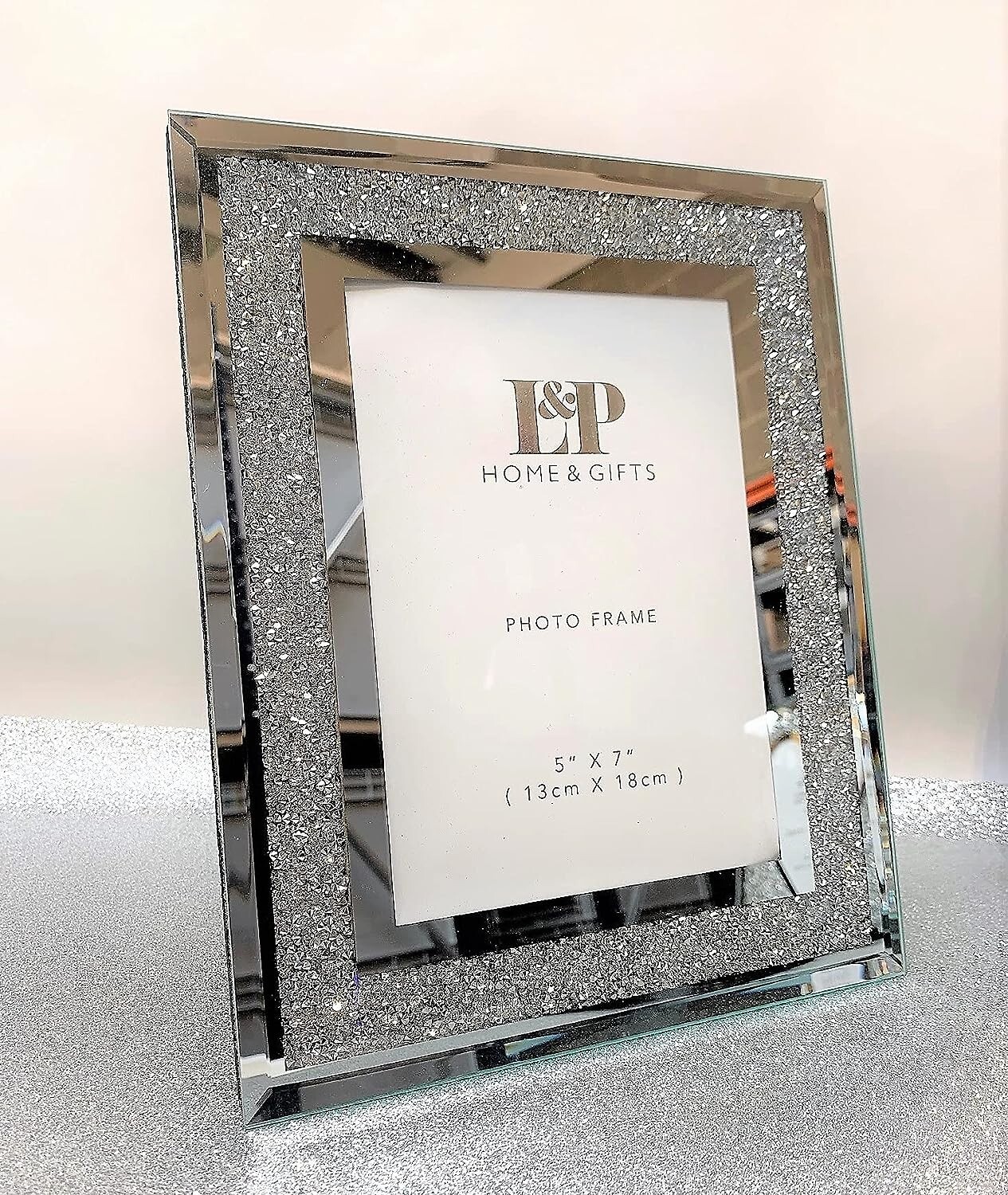 Crushed Diamond Crystal Mirror Glass Glitter Photo Frame 5 x 7" Photo