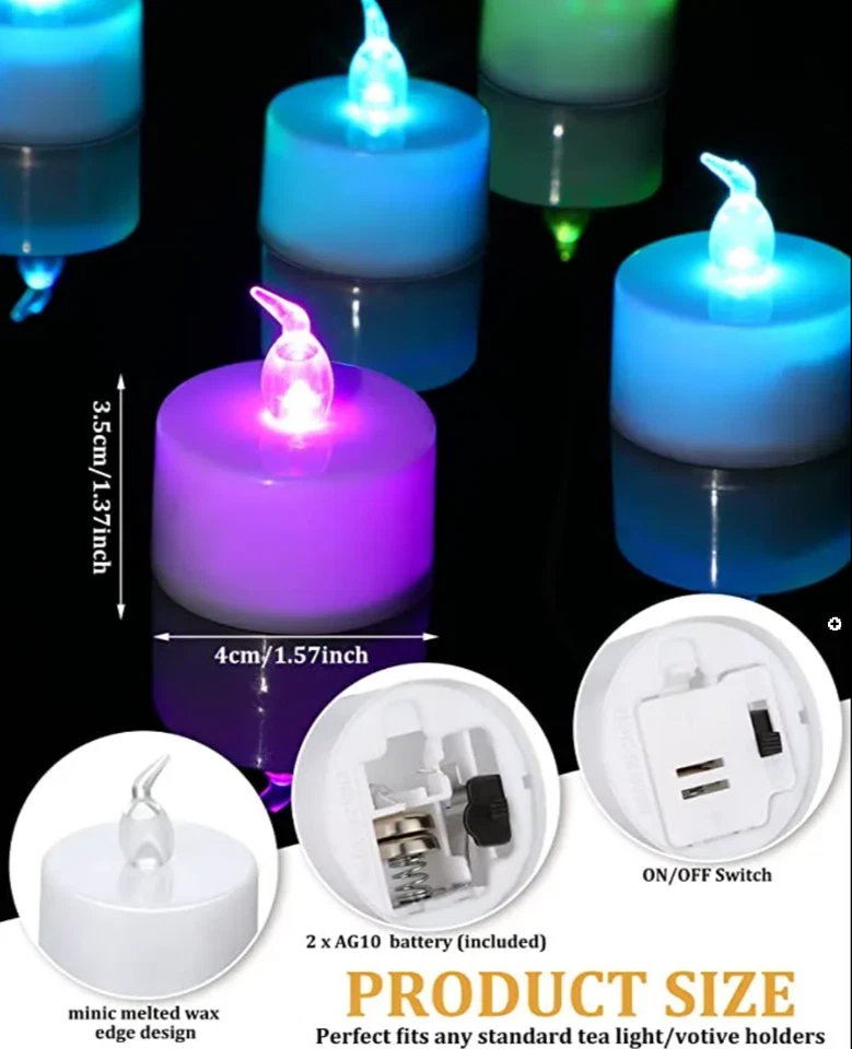 12 Battery Operated Color Changing LED Tea Light Candles Valentines Easter Decor - Image 3 of 4