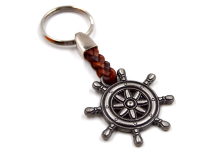 Schiff-Steuerrad--mit Lederband-Schlüsselanhänger-Keyholder-Schlüssel-Keyrings