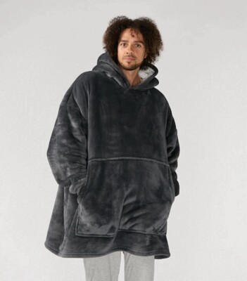 Oversized Dark Grey Sherpa Fleece Blanket Kuddly Unisex