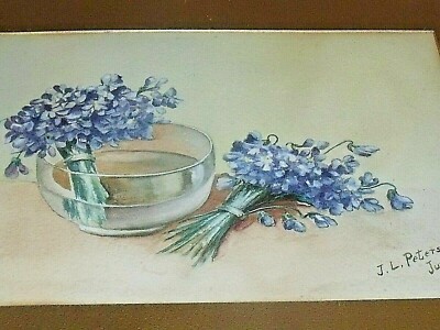 Antique 16 Signed Floral Watercolor Painting Blue Forget Me Nots Flower Peters Ebay