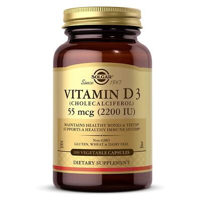 Solgar Vitamin D3 Cholecalciferol 55 mcg 2200 IU 100 Vegetable Capsules