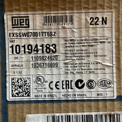 Weg EXSSW070017T5SZ SSW 07 Soft Starter mat 10194183 3-17a 220-575v
