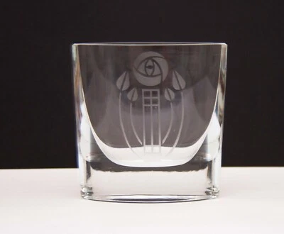 Oval Etched Glass Charles Rennie Mackintosh Rose Design Vase - Image 1 of 4