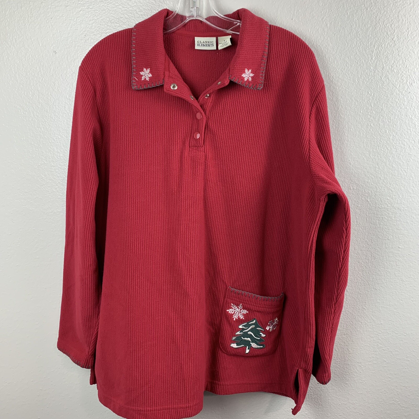 Classic Elements Red ribbed long sleeve  decorate… - image 1