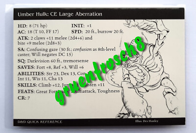  UMBER HULK  78 RARE  HARBINGER 2003  D&D MINIATURES QUICK REFERENCE RSP CARD