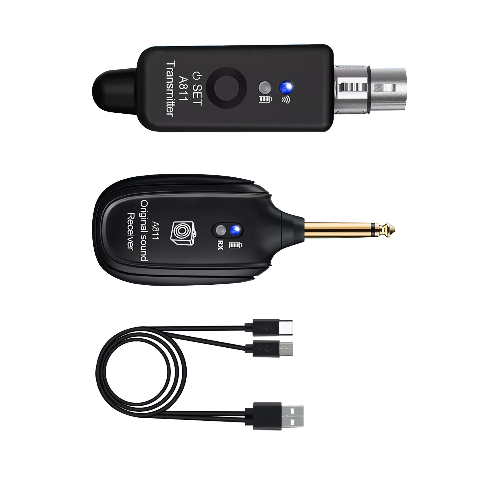 2.4GHz Wireless Microphone System with XLR Transmitter, Receiver, and Rechargeable Adapter for Seamless Audio Performance