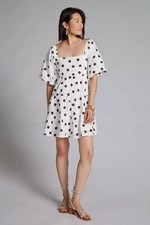 NWT Faithfull The Brand Anthropologie Eryn Mini Dress Bessie Dot Print White 12