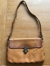 Vtg Boho 1970s Leather Hand Tooled Crossbody Bag Embroidered Purse Hippie Flower