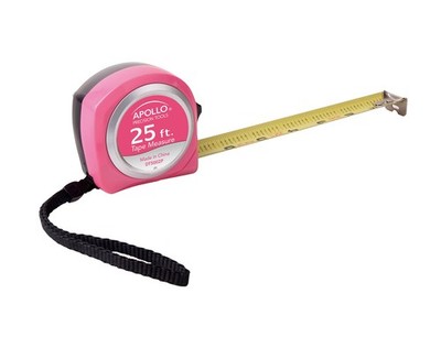 Apollo Tools Pink 25 Foot Tape Measure Durable Nylon Coated With Belt Clip