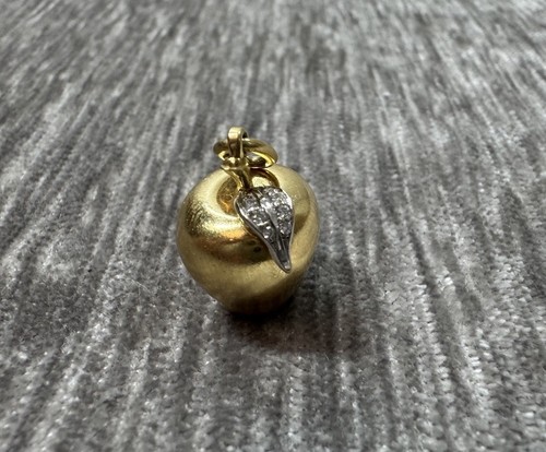 Tiffany & Co 18k Gold Apple & Diamond Charm Pendant AU 750 Jewelry Fruit Figural - Picture 3 of 13