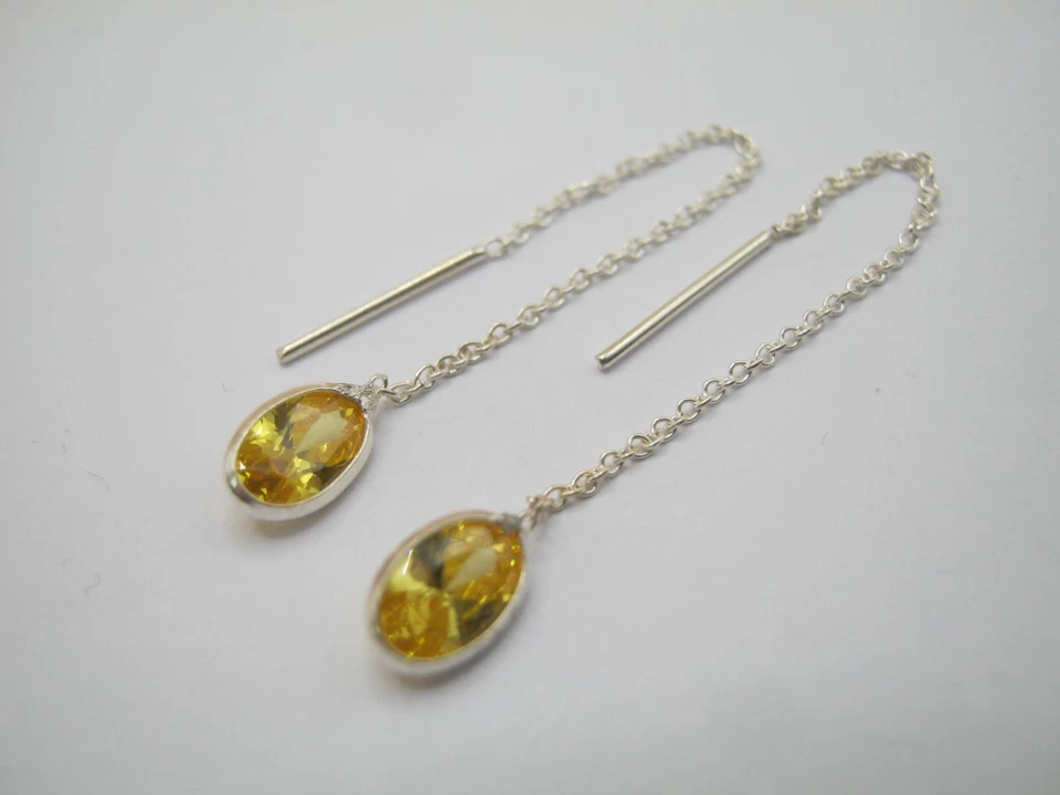 Pretty 925 Solid Silver Threader Earrings Decorated With Simulated CZ - Image 4 of 4