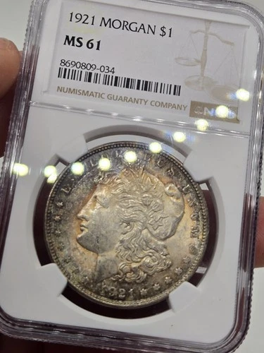 1921-P Morgan Dollar NGC MS-61 ☆☆ 61 ☆ RAINBOW TONED OBV AND REV