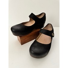 DANSKO Women  s 36 Mary Jane Clogs Black Leather Wedge Comfort Work Shoes 5.5  6