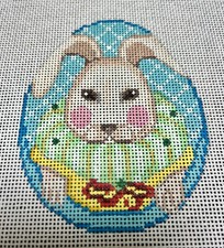 HAND PAINTED NEEDLEPOINT CANVAS, EASTER EGG WITH BUNNY, 14CT, SPRING COLORS