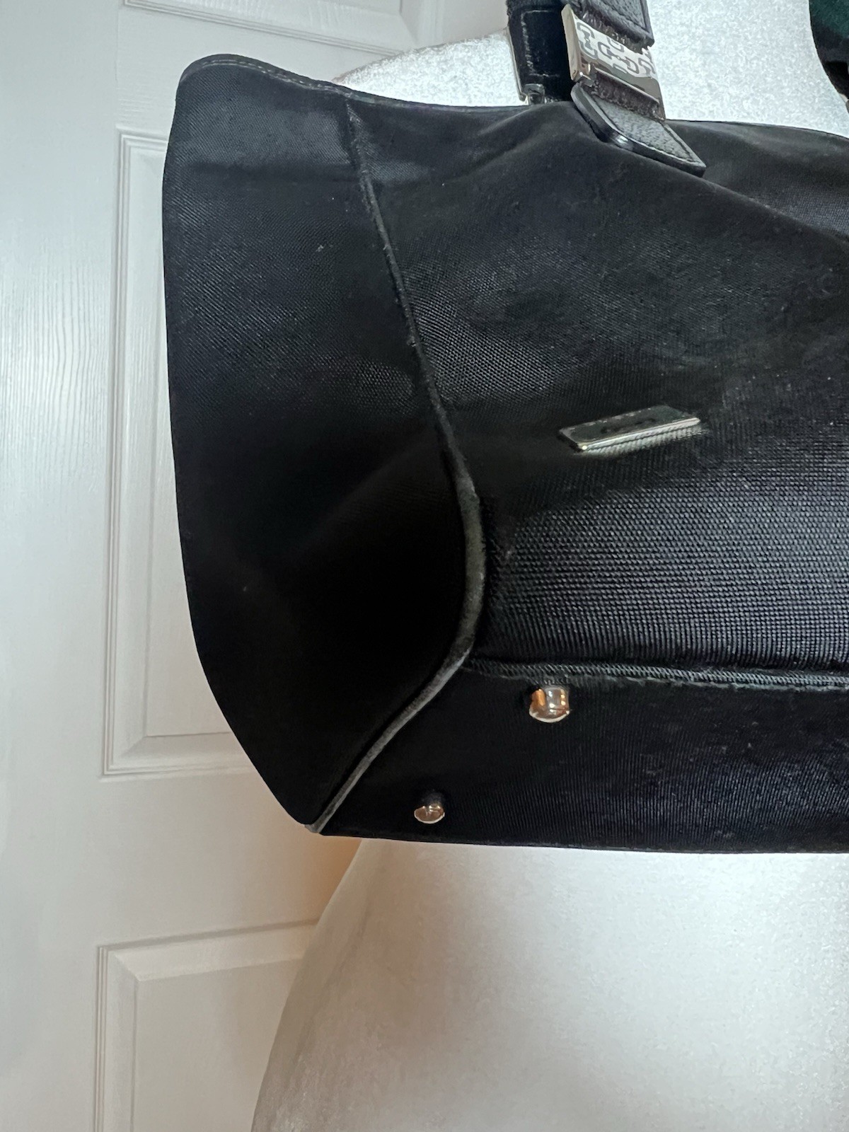 GUCCI Sherry Nylon Leather Tote Bag Hand Bag Black 145758 Classic VGT thumbnail 3