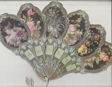 Old Paint Factory Paper Floral Fan 8" A Loving Thought Excellent Cond