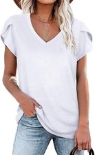 Women's V Neck Casual T Shirt White, Small