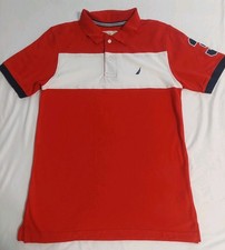 Nautica Boy's Red Polo Shirt with Colorblock Design Size LARGE 14/16