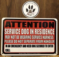 Metal Attention Service Dog Sign For FENCE ,Beware Of Dog 8"x12" USA Made