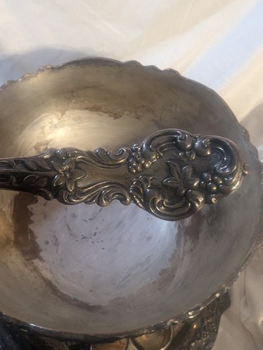 Ornate Silver Grape Vine Punch Bowl 10" Punch Bowl w/ladle & 18" platter - Picture 7 of 17