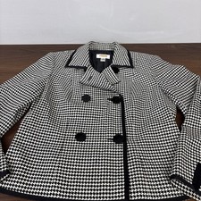 Talbots Petites Sz 4 Houndstooth Black White Lined Long Sleeved Womens Blazer