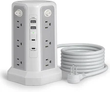 Surge Protector Power Strip Tower with 4 USB(2 USB C) Ports, Flat Plug 1800J