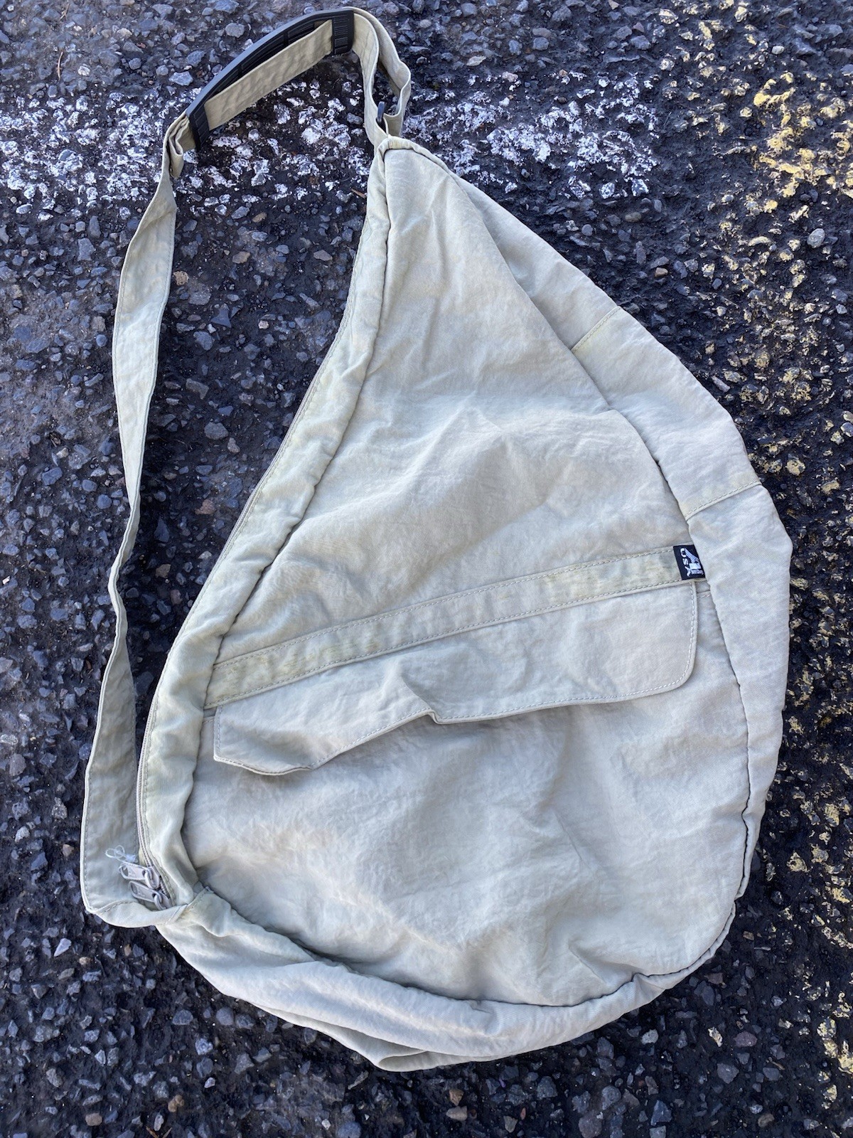 Ameribag Healthy Back Crossbody Sling Bag Beige Distressed Nylon Size Large