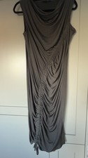 Next Elegant Grey Pencil Bodycon Dress Stretchy Draped Ruched Front Size 10