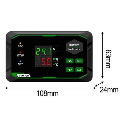 VTM100 Batteriespannungswächter für 12V-84V Systeme mit Temp und SOC Anzeige