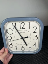 Vtg MCM Spartus Wall Clock Quartz Tested & WORKS Blue  8" x 2.5" Made USA