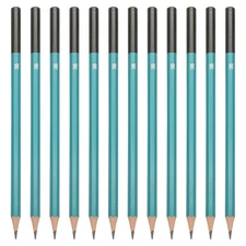 3B Drawing Pencils, 12PCS, Hexagonal , Black Refill, Green/Black Pole