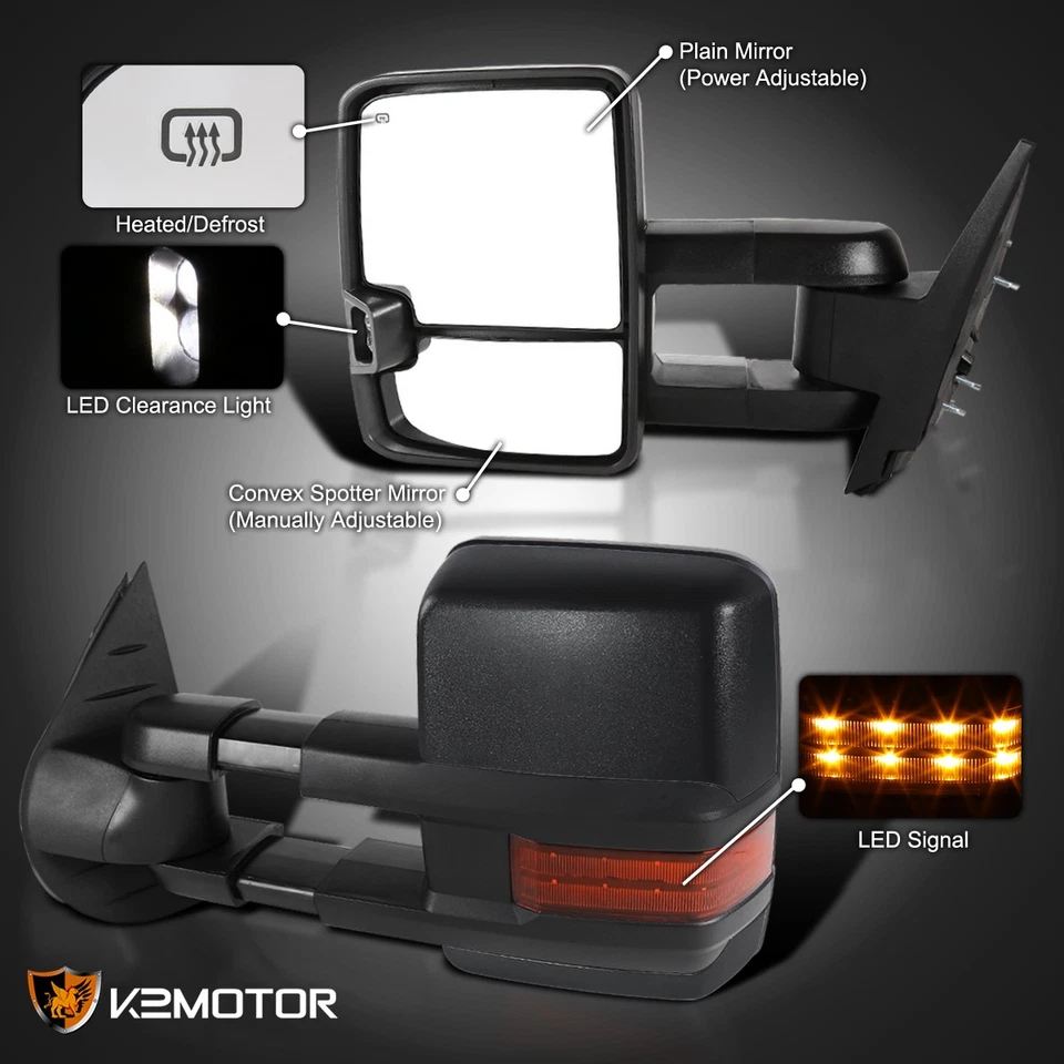 Fits 2007-2013 Chevy Silverado Sierra Power Heated Towing Tow Mirrors+LED Signal - Изображение 3 из 4