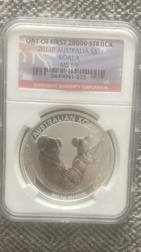 Australia 2011 P Silver Dollar Koala MS69 One of First 20k Struck NGC Certified