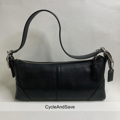 Coach Timeless Vintage Black Leather Baguette Shoulder Bag - Classic Elegance