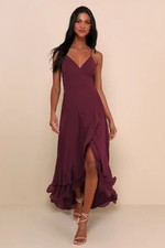 Lulus Women In Love Forever Lace-Up High-Low Maxi Dress Plum Large