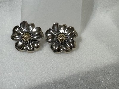 Designer Ann King Sterling Silver & 18k Gold Daisy Marguerit Omega Back Earrings