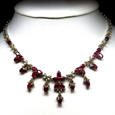 Ruby Citrin Saphir & Zirkonia Halskette 17'' 925 Sterlingsilber